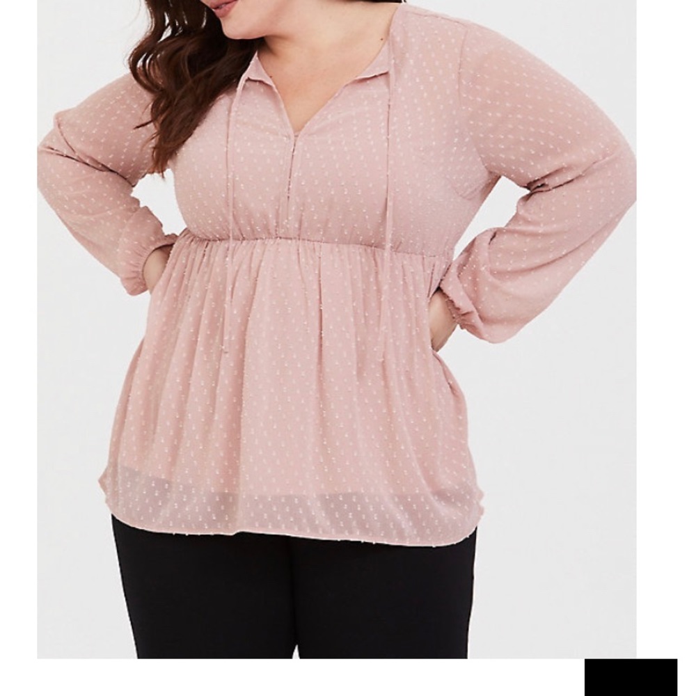 BLUSH CLIP DOT TIE BABYDOLL Top